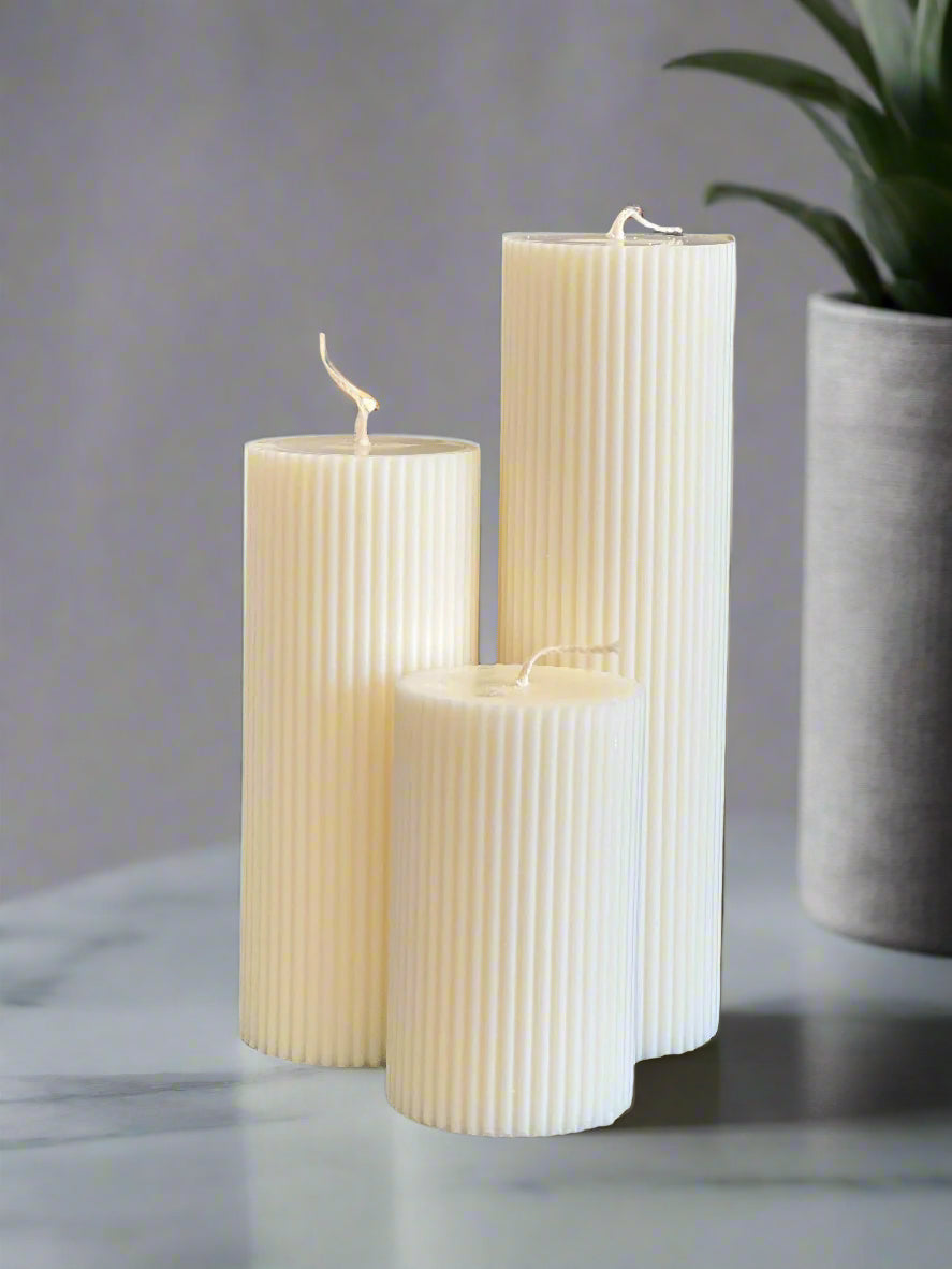 Unscented Ribbed Pillar Candle