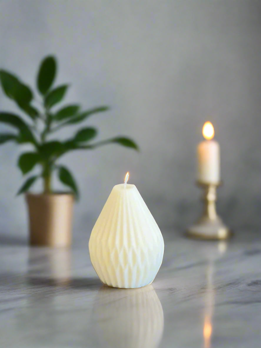 Unscented Geometric Pear Pillar candle