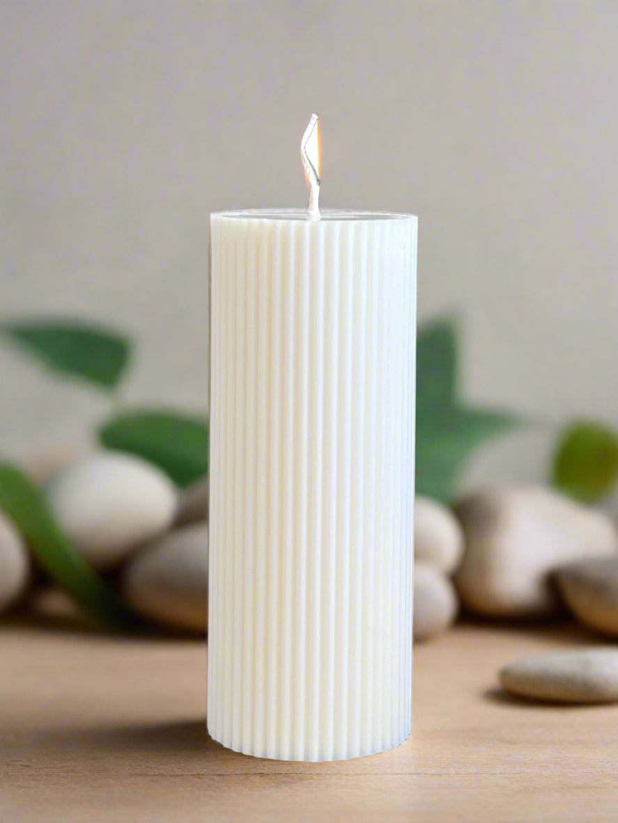 Unscented Ribbed Pillar Candle