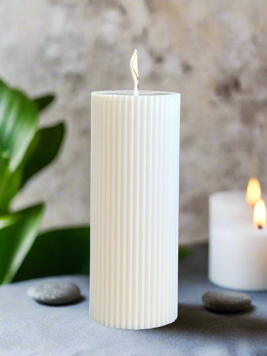 Unscented Ribbed Pillar Candle