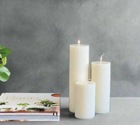 Unscented Ribbed Pillar Candle